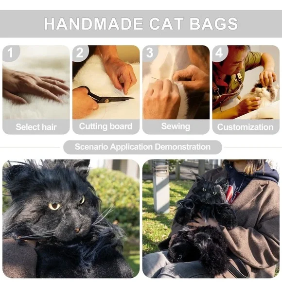 Cat Shaped Backpack - Handcrafted Stuffed Animals Bag, Black Cat Plush Bag new - Picture 7 of 9